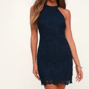 COPY - Love Poem Navy Blue Lace Mini Dress